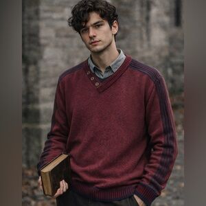 Men's Burgundy Sweater Poetcore Cotton Medium Grandpacore Dark Academia VTG Y2K